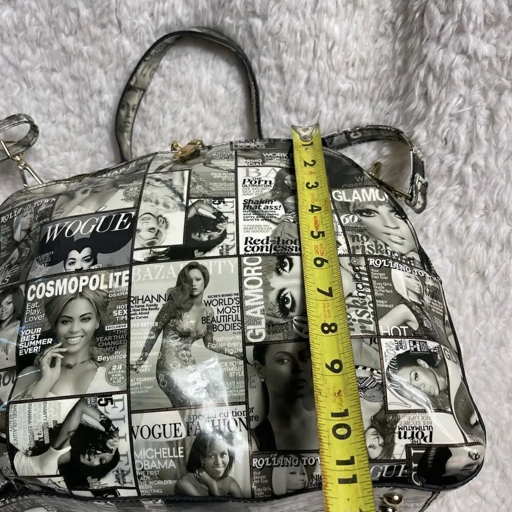 Glossy Magazine Black and White collage large dome Satchel/shoulder bag .
